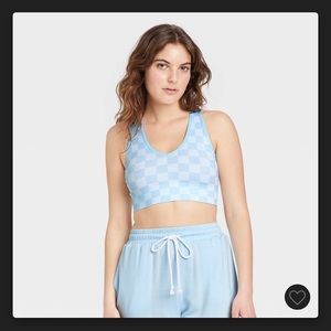 checkerboard baby blue lounge bralette